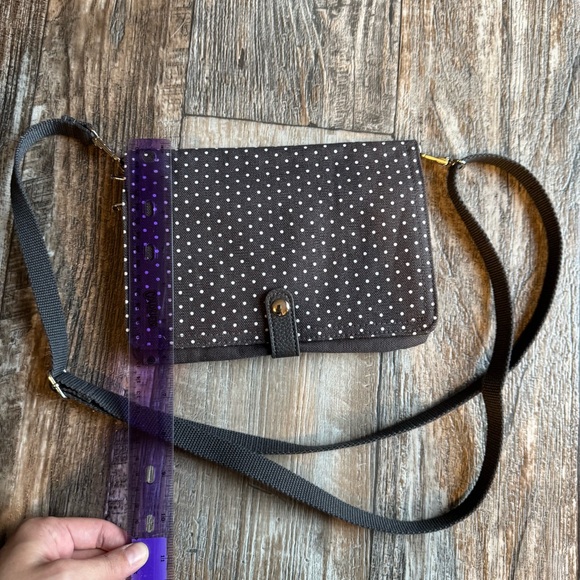 Thirty One Double Up Crossbody Purse Gray White Polka Dot With Turquoise Lining - Picture 9 of 10